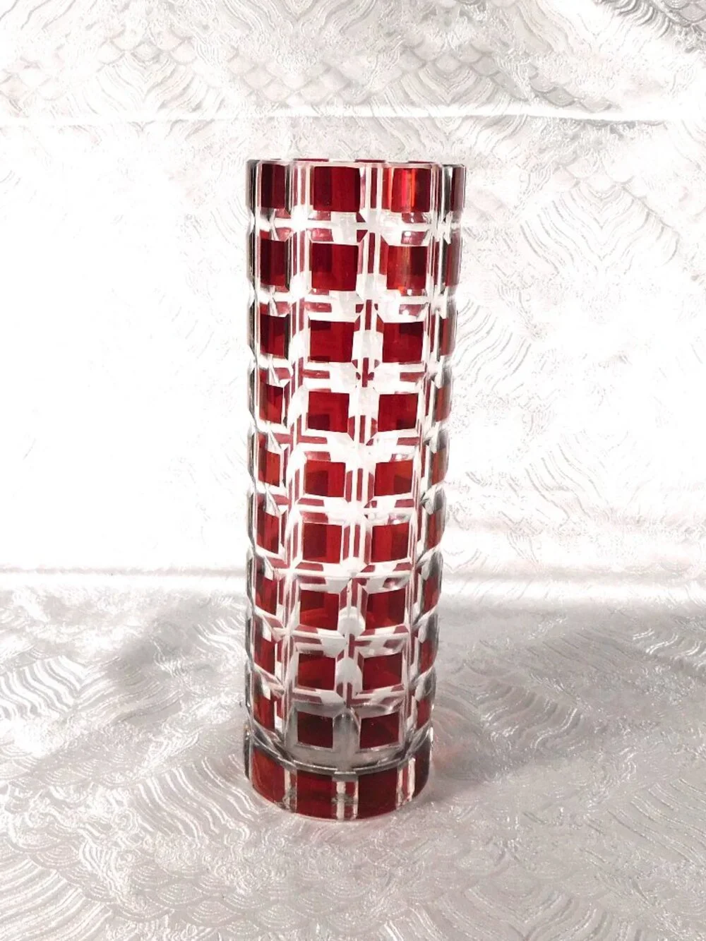 Round Red Cut to Clear Glass Vase # 27666